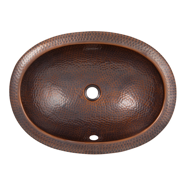 Solid Hand Hammered Copper Oval Undermount Lavatory Sink In Antique Copper Finish - Cf152an