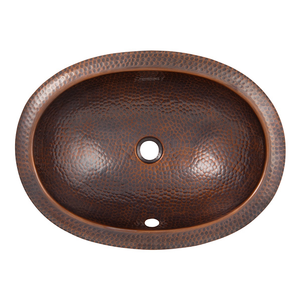 Solid Hand Hammered Copper Oval Self Rimming Lavatory Sink In Antique Copper Finish - Cf153an