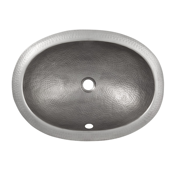 Solid Hand Hammered Copper Oval Self Rimming Lavatory Sink In Satin Nickel Finish -