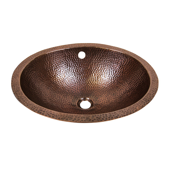 Solid Hand Hammered Copper 19in.x 16in. Oval Undermount Lavatory Sink In Antique Copper Finish - Cf170an