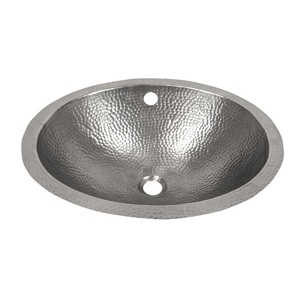 Solid Hand Hammered Copper 19in.x 16in. Oval Undermount Lavatory Sink In Satin Nickel Finish - Cf170sn