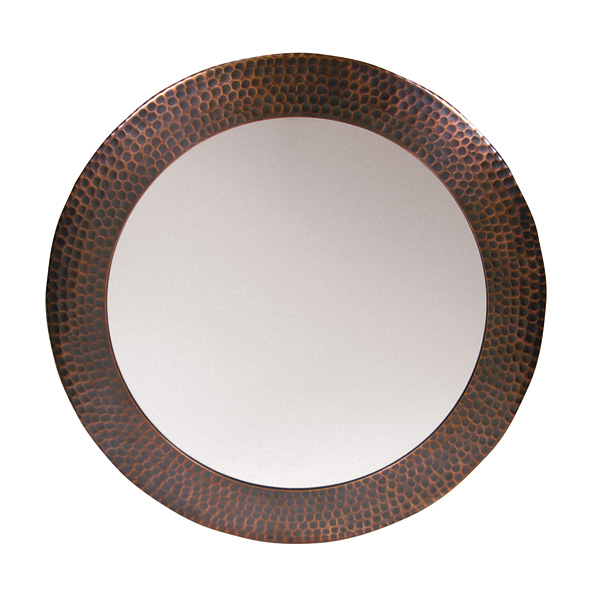 Solid Hammered Copper Framed Round Mirror In Antique Copper Finish - Cf139an
