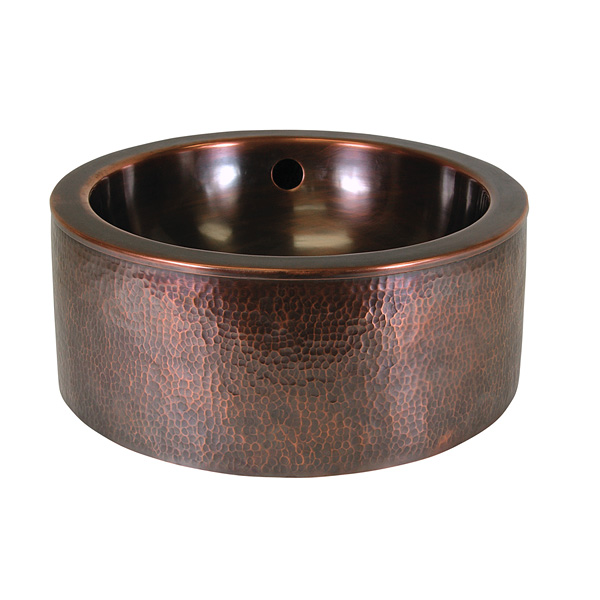 Solid Hand Hammered Copper 15in. Diameter Round Vessel Sink With Apron In Antique Copper Finish - Cf160an