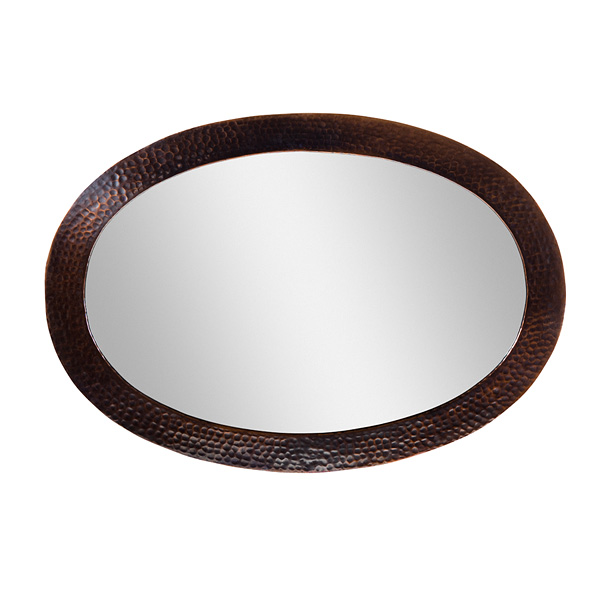 Solid Hammered Copper Framed Oval Mirror In Antique Copper Finish - Cf137an