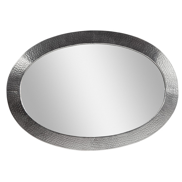 Solid Hammered Copper Framed Oval Mirror In Satin Nickel Finish - Cf137sn