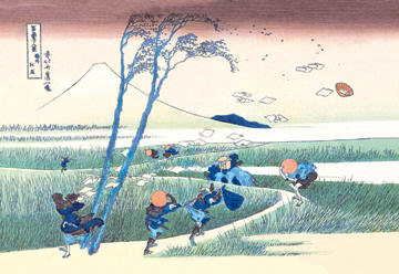 Buyenlarge 032952P2030 Wind Buffets Travelers in View of Mount Fuji 20x30 poster