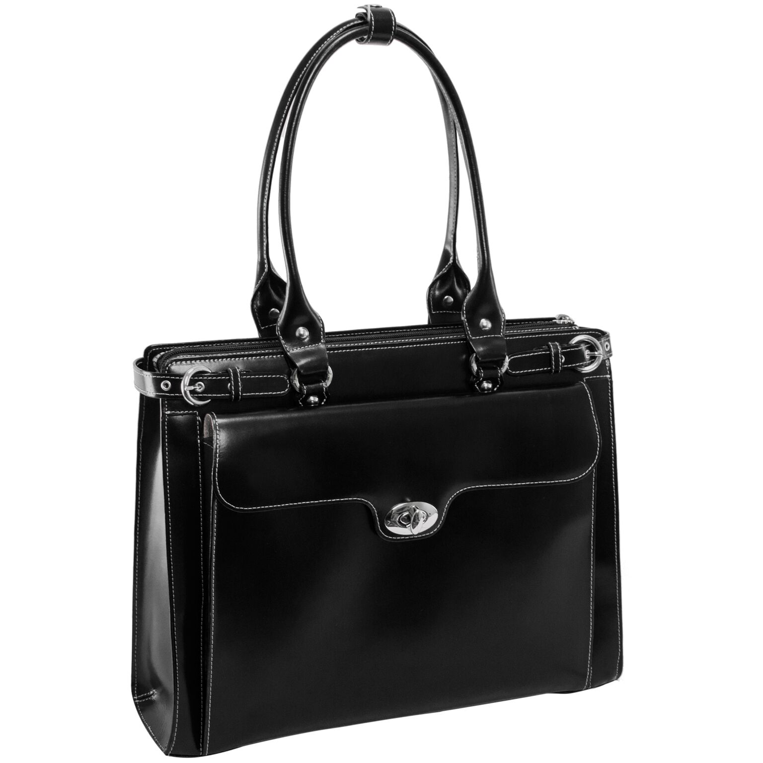 Mcklein 94835 Winnetka Leather Ladies Briefcase With Removable Sleeve- Black