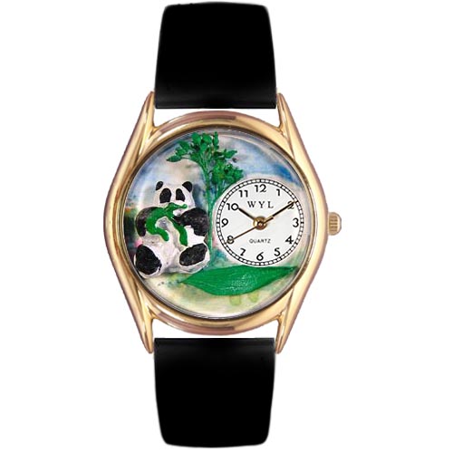 Whimsical Watches C0150001 Womens PAnda Bear Black Leather And Goldtone Watch