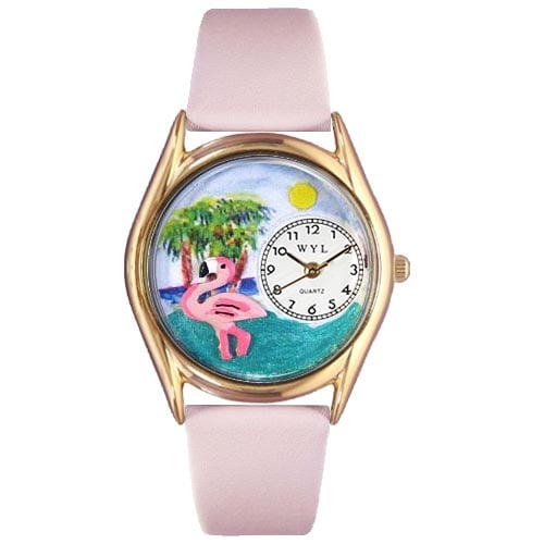 Womens Flamingo Pink Leather And Goldtone Watch