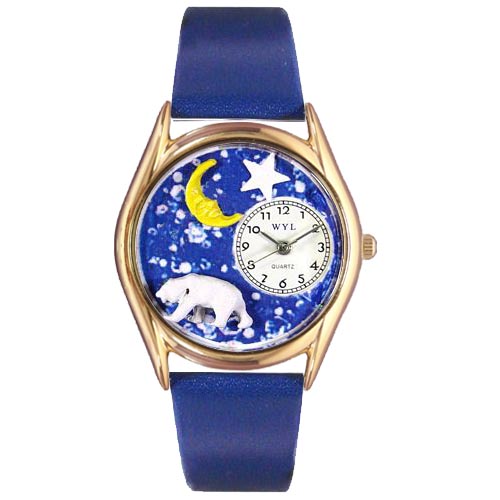 Whimsical Watches C0150014 Womens Polar Bear Royal Blue Leather And Goldtone Watch