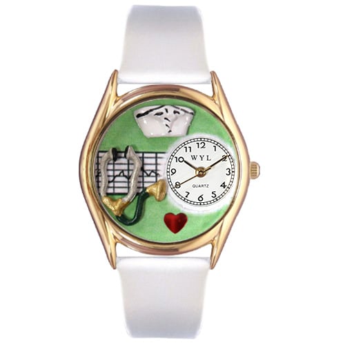Womens Nurse Green White Leather And Goldtone Watch