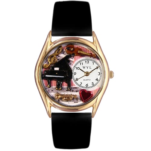 Womens Music Teacher Black Leather And Goldtone Watch