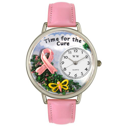 Whimsical Watches U1110001 Unisex Breast Cancer Time for the Cure Pink Leather And Silvertone Watch