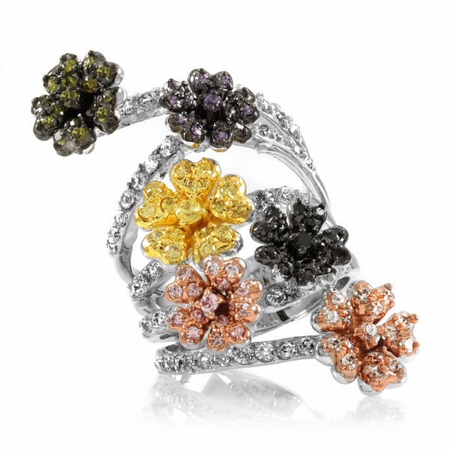 Emitations Z1380696 Calicos MultiColor 6 Flower CZ Cocktail Ring