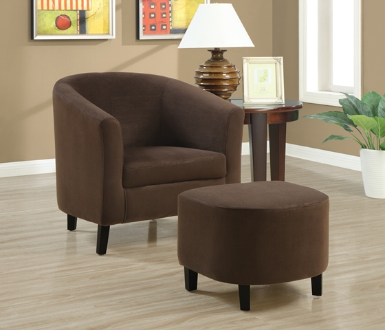 Monarch Specialties I 8056 Padded MicroFiber Chair and Ottoman  Chocolate Brown