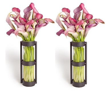 . Qb101-2 Set Of 2 Glass Cylinder Vases In Metal Stands