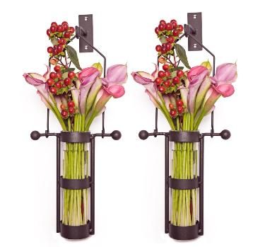 . Qb102-2 Wall Mount Hanging Glass Cylinder Vase Set With Metal Cradle And Hook