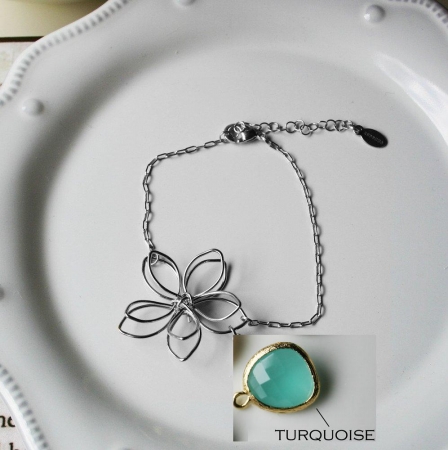 Rebecca Fbsst Flower Wire Bracelet - Silver-turquoise