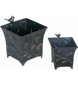 Sterling Industries 510031 Set Of 2 Bird And Wheat Cache Pots Accessory Planters
