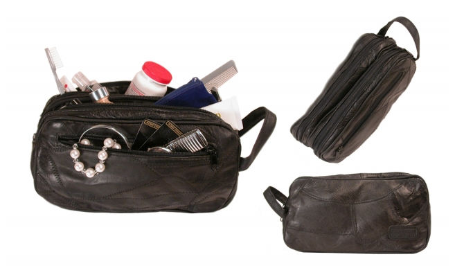 Bond Street L79003BLK Patch Leather Design Travel Shaving Toiletrie Case
