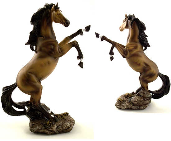 0183-73879r Wild Stallion Brown Horse Raring Back Figurine