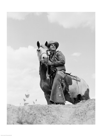 Cowboy On Top Of Escarpment 18.00 X 24.00 Poster Print