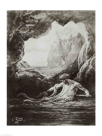 Liebermans Balxir170478 Gustave Dore Gilliatt Struggles With The Giant Octopus 18.00 X 24.00 Poster Print