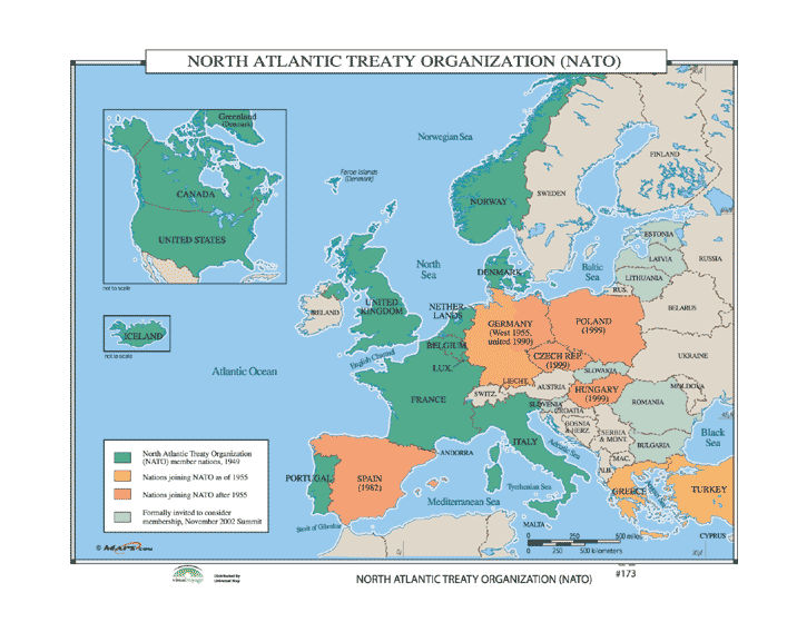 Universal Map 30455 173  North American Treaty Organization  NATO  Backboard