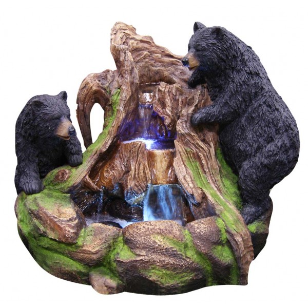 Gxt252 2 Bears Climbing On Rainforest Fountain With Led Lights
