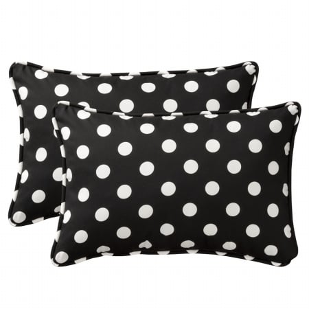 . 386966 Polka Dot Black Oversized Rectangle Throw Pillow (set Of 2)