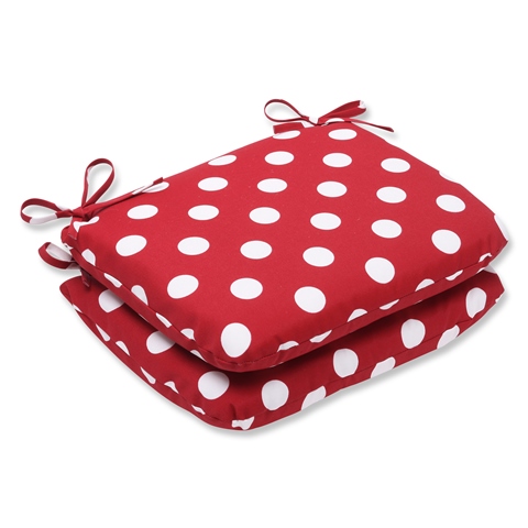 . 385259 Polka Dot Red Rounded Corners Seat Cushion (set Of 2)