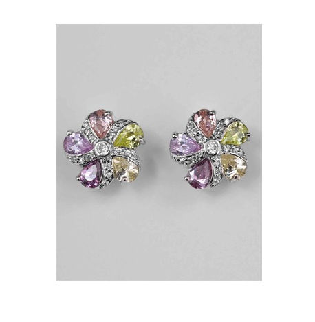 CZ EAR957P PINK amp; MCOLOR ROUND EARRING