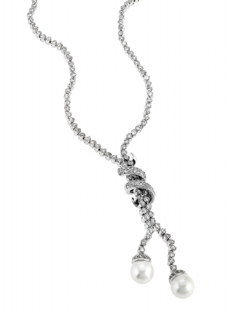 CZ Collections NEC1214 C.Z. Pave Diamonds Silver Drop Lariat Bridal Pearl Necklace for Wedding Day