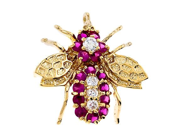 CZ PIN892 Ruby 18K Gold Over 925 Sterling Silver Pin Brooch