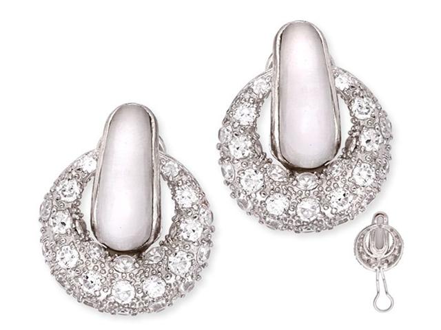 CZ EAR1720 Circle PaveSet C.Z. Diamond MotherOfPearl Stud Earrings