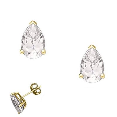 CZ EAR8002GP 2Ct Tw Cubic Zirconia Diamond Tear Shape Basket Setting .925 Sterling Silver Stud Earrings