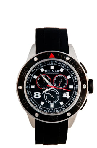 Del Mar 50217 Mens 100 Meter Rugged Sport Chronograph Watch With Black Silicone Strap