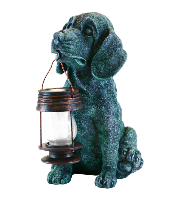 Garden Sun Light B5007 Generic Hound Dog With Lantern Solar Light Faded Black Color