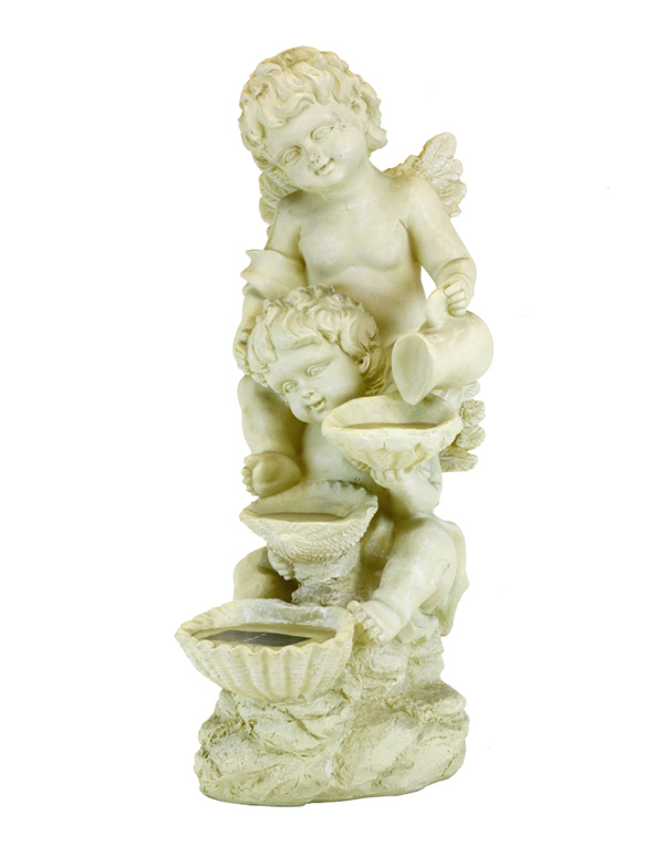 Garden Sun Light F5162 Two Cherubs Synthetic Fountain Solar Light