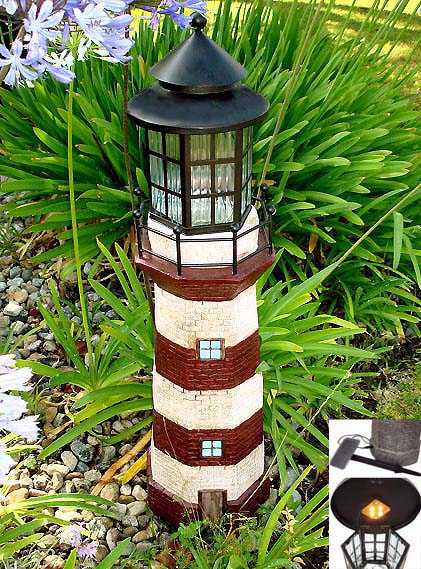 Garden Sun Light C5116B Large Lighthouse Fiberglass Solar Light - BROWN-IVORY Garden Sun Light C5116B Large Lighthouse Fiberglass Solar Light - BROWN-IVORY