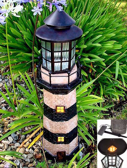 Garden Sun Light C5116G Large Lighthouse Fiberglass Solar Light GREEN - IVORY Garden Sun Light C5116G Large Lighthouse Fiberglass Solar Light GREEN - IVORY