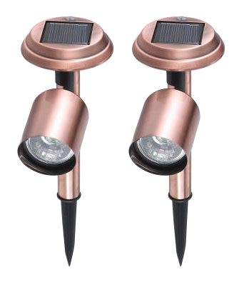 Garden Sun Light ST237AC Copper 2 LED Solar Spot Light set of 2