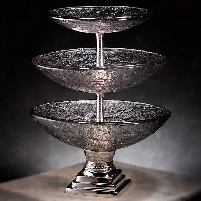 JSG Oceana 706SIL022 3Tiered Serving Bowls with Silver StandBlack Nickel