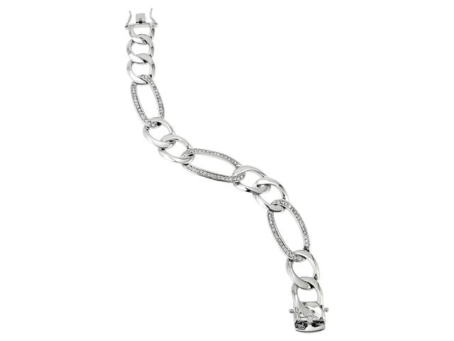 CZ Collections BR617 Sterling Silver Rhodium With C.Z. Set Link Mens Bracelet