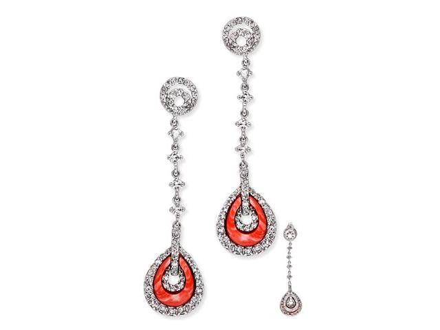 CZ Collections EAR1161C C.Z. Diamond Coral Silver Teardrop Linear Earrings