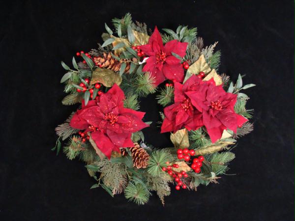 ALLSTATE XDW932RE 26 in. Poinsettia Berry and Pine Cone Christmas Wreath  Unlit