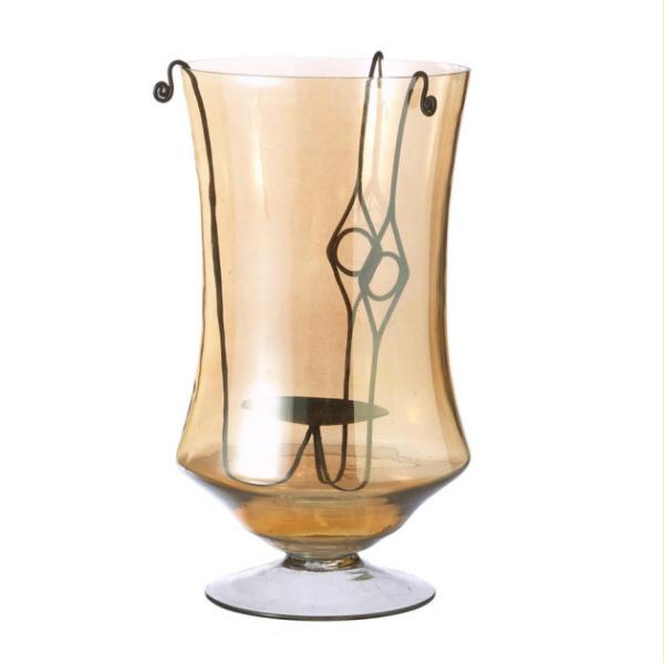 DCBK 005750 Pack of 2 Amber Glass Hurricane Candle Holders 12.5 in.