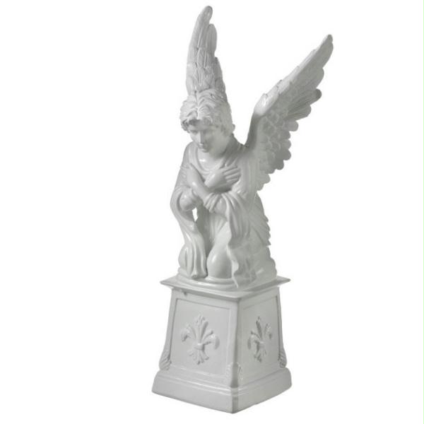 DCBK 252789 18.75 in. Serene Polished White IndoorOutdoor Kneeling Angel Statue