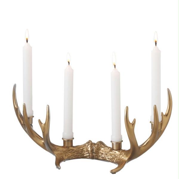 DCBK 295397 Pack of 2 Rustic Western Gold Antler Taper Candle Holders