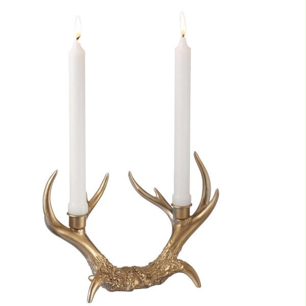 DCBK 295403 Pack of 2 Rustic Country Western Gold Antler Taper Candle Holders